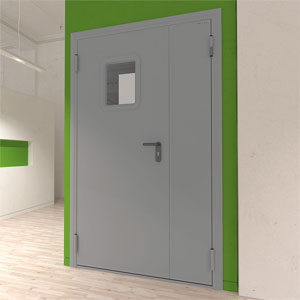 Дверь DoorHan/1550/2050/Техническая/двухств./остеклен./глад./глад./RAL7035/лев./угл. рама, DTO1/1550/2050/7035/L/N
